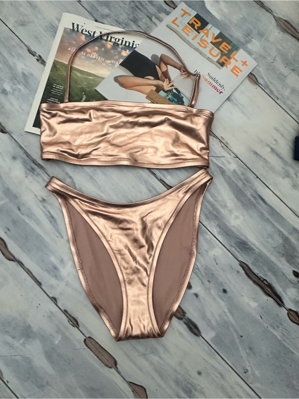 SKIMS Metallic Rose Gold Bikini Set